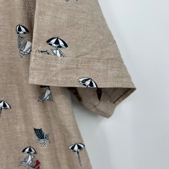 Point Zero Linen Button Shirt Men's Large beach chair umbrella Hawaiian Short Sl - Picture 4 of 11